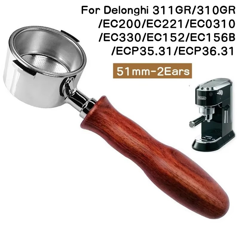 Delonghi Espresso Magnifica - デロンギ EC200/221/330、ECP35.31/36.31、デロンギ ECO310 コーヒーマシン用ボトムレスポルタフィルター 51mm 2耳フィルターホルダー