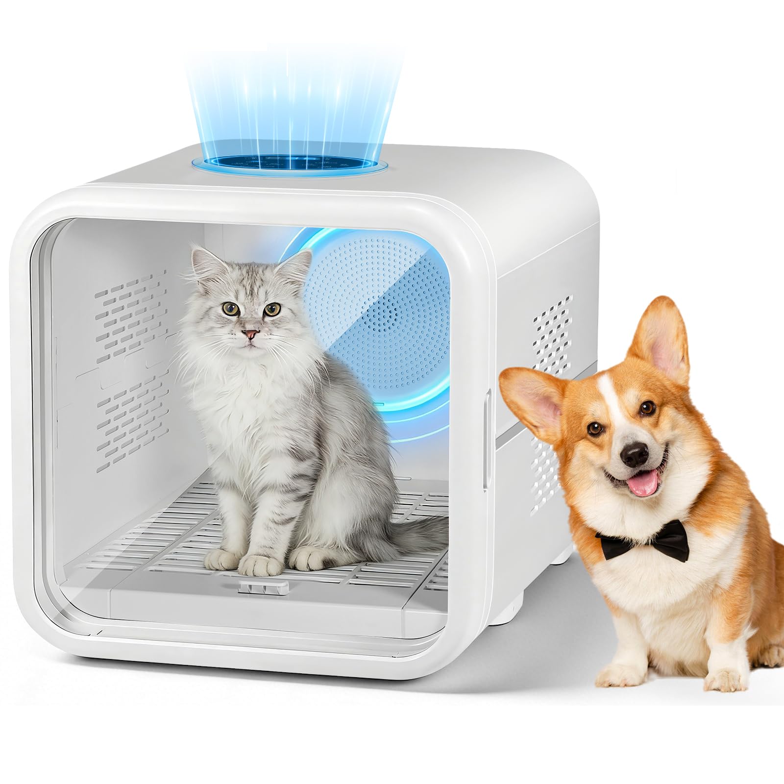 Hot Dog Press - 自動ペットヘアドライヤーボックス、猫や小型犬用の強力なモーターファンブロワー、360 ° 乾燥、温度制御、自動乾燥ボックス