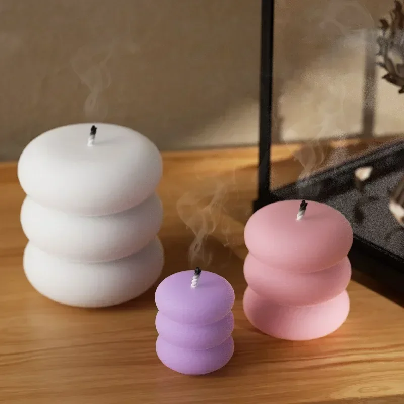 Donut Mold Silicone - 新製品爆発的人気3Dクリエイティブ重ね円幾何学模様香り付きキャンドル型DIY三層ドーナツ型キャンドルスティック製作