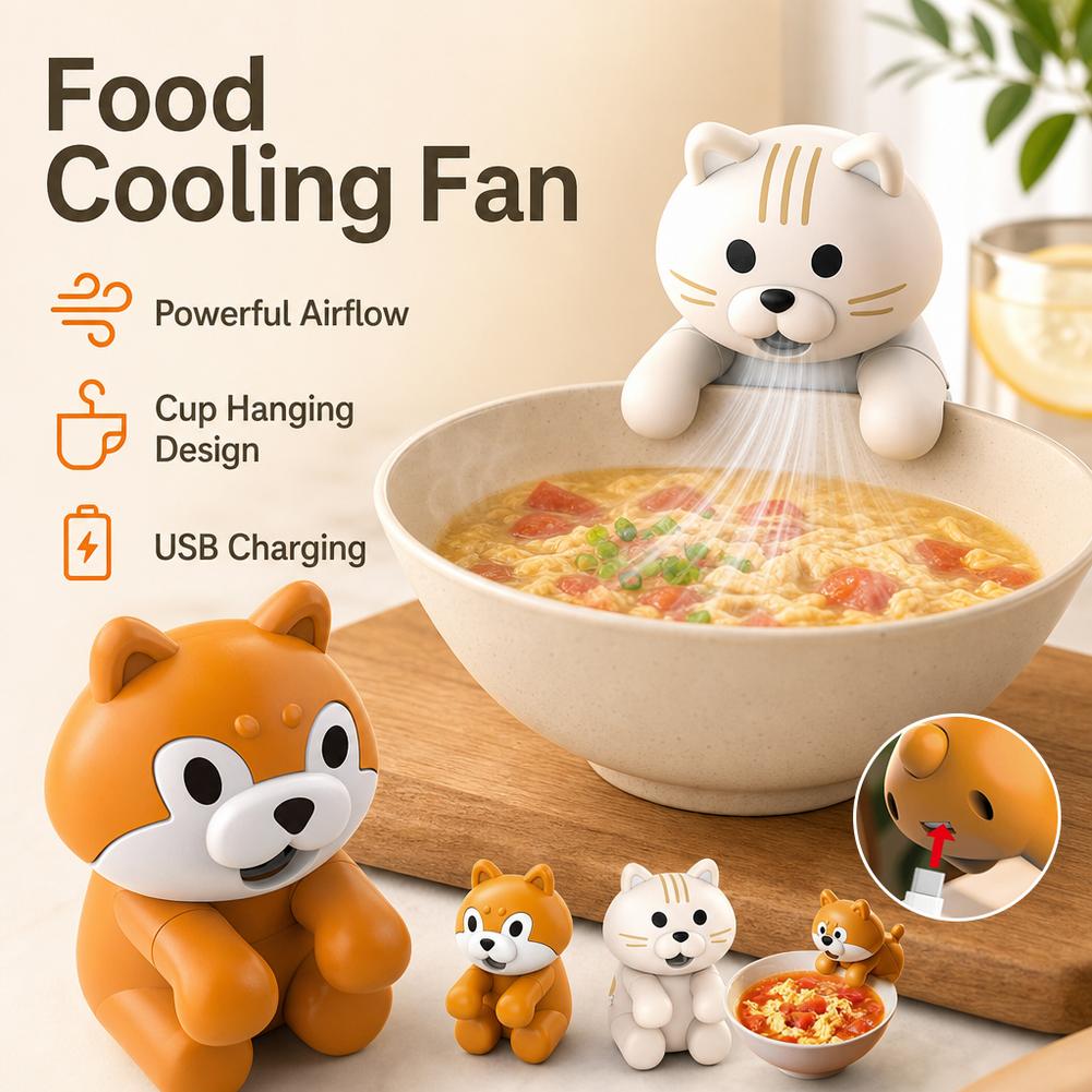 Hot Dog Press - 新しい漫画の猫/犬の舌型自動送風機 3分で冷却 熱湯、お茶、ご飯、料理、コーヒー用ミニファン送風機