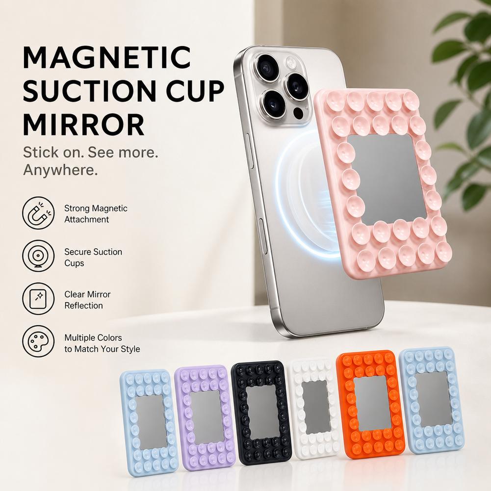 Taco Stand Holder - マグセーフ対応iPhone用マグネット式吸盤スマホホルダー（ミラー付き）、シリコン製ハンズフリー壁掛けスタンド（自撮り・動画撮影用）