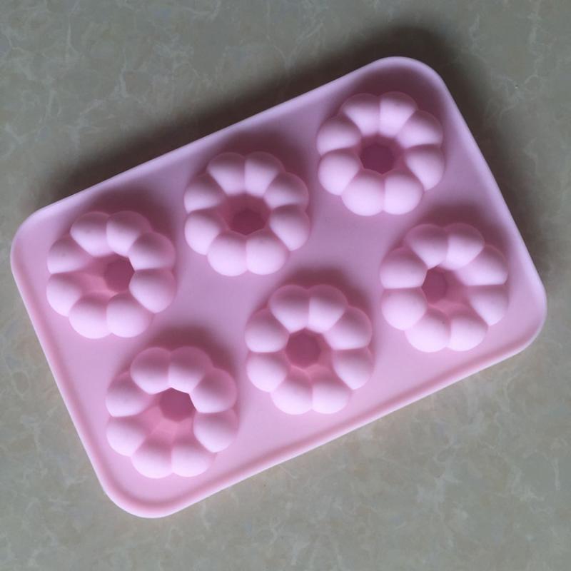 Donut Mold Silicone - 6つの空洞を持つノンスティックシリコンドーナツ型、花の形、食品グレード、DIYチョコレートフォンダンケーキ、ホームベーキング用