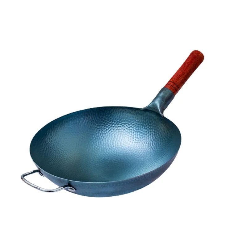 Cast Iron Corn - 伝統的な中華鍋、鋳鉄調理器具、炭素鋼、丸底中華鍋、ブナ材、火傷防止ハンドル、キッチンガスストーブ、32cm