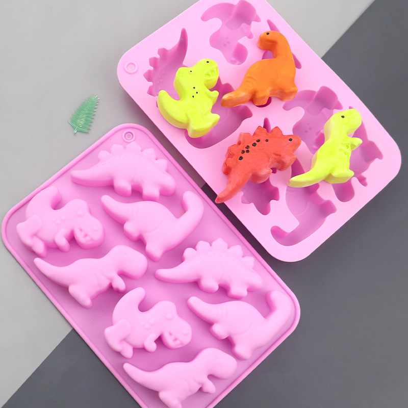 Donut Mold Silicone - ブルース卸売 8匹の恐竜漫画シリコンケーキ型 DIY手作り石鹸ツール 子供用パン焼き型