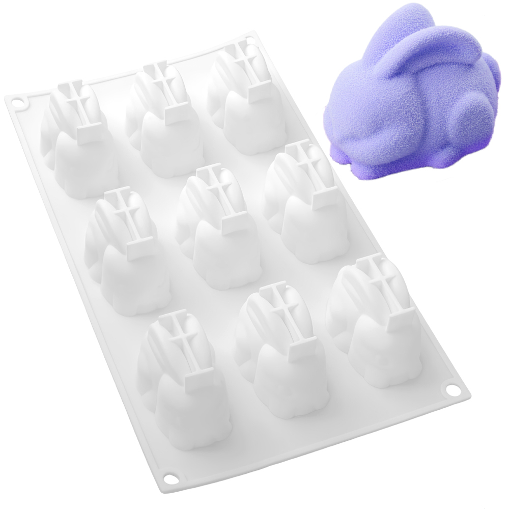 9セルしゃがむ長耳ウサギデザインチョコレートケーキ型シリコン - Bunny Cake Mold のレビューと価格