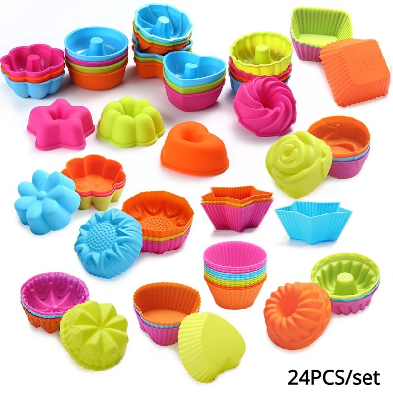 24個のシリコンマフィンカップケーキカップマフィンカップケー - Donut Mold Silicone のレビューと価格